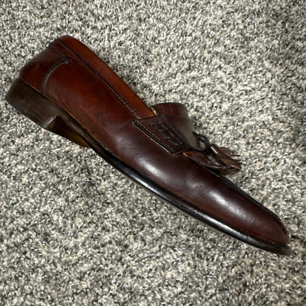 Johnston & Murphy SZ 10 Mens Brown Leather Kiltie Tassel Loafers Made in Italy
